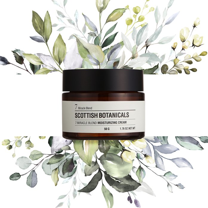 SCOTTISH BOTANICALS 7 Miracle Blend Moisturizing Cream – a rich, nourishing cream infused with seven beneficial herbal extracts, designed to hydrate, repair, and protect the skin, leaving it soft, smooth, and deeply moisturized. by diana drummond