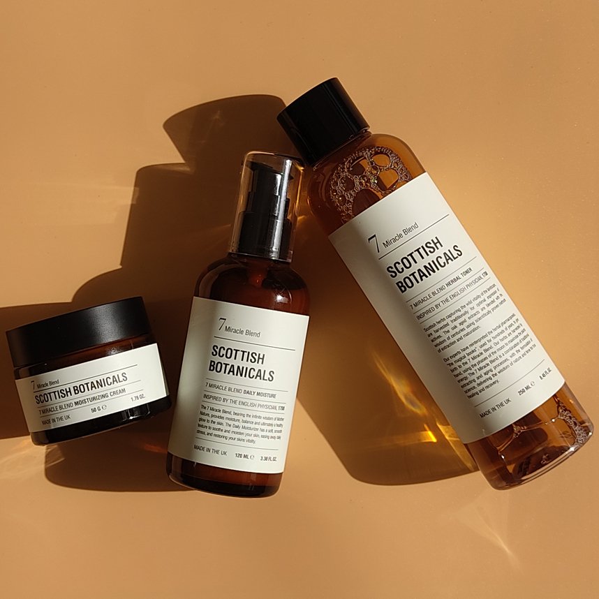 SCOTTISH BOTANICALS 7 Miracle Blend Skincare Gift Set – a premium skincare gift set featuring a blend of seven potent botanicals, designed to hydrate, nourish, and rejuvenate the skin for a radiant and youthful glow. by diana drummond