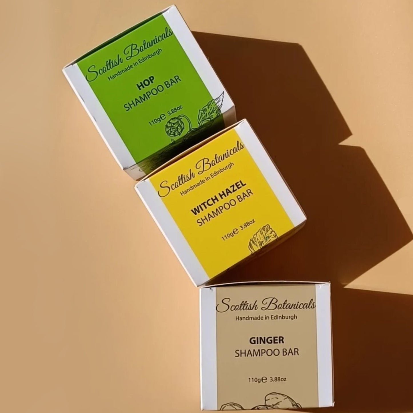 Natural vegan shampoo bar set enriched with ginger, hop, and witch hazel