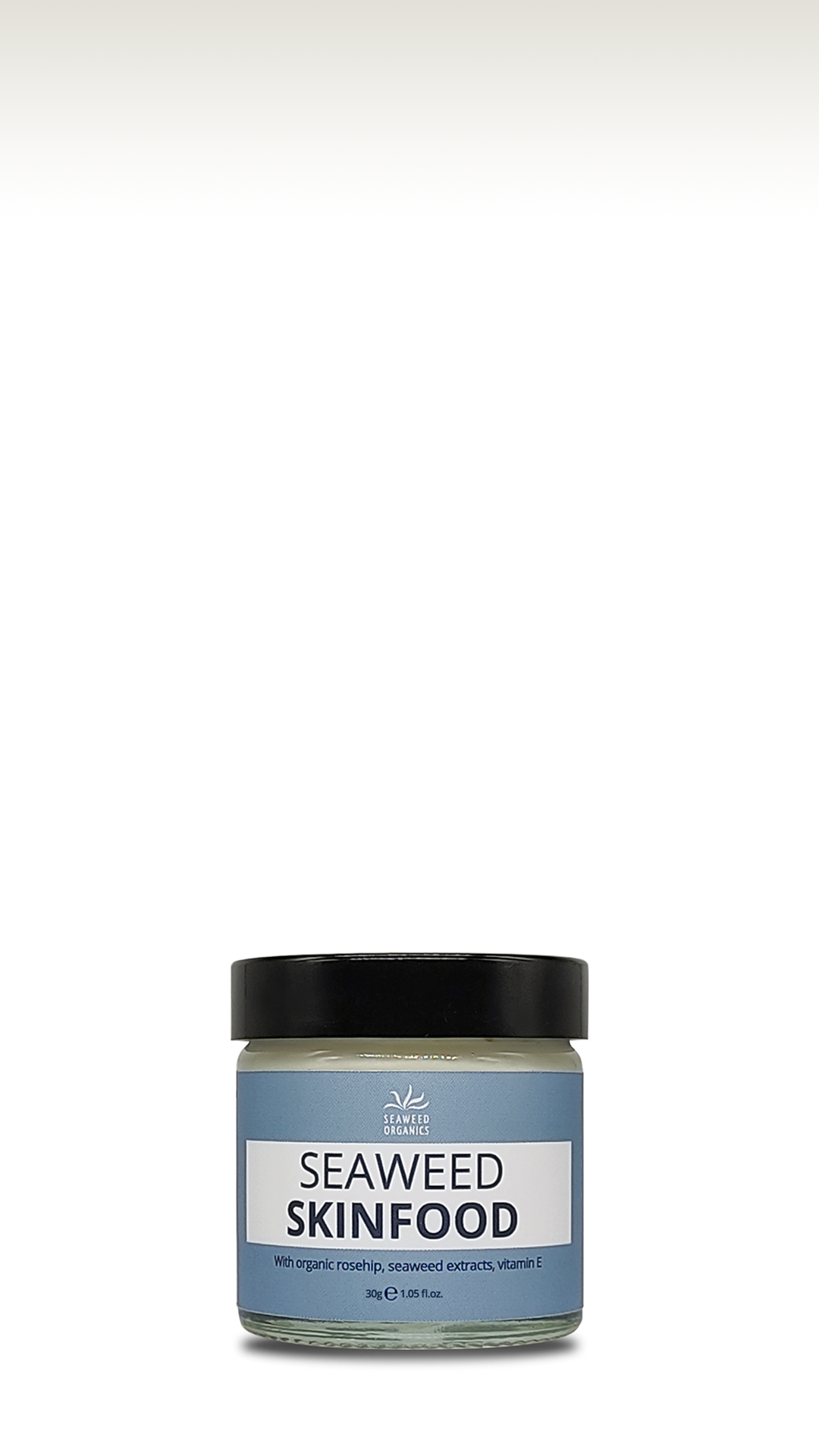 Seaweed Skinfood facial cream in glass jar with natural seaweed ingredients
