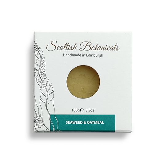 Handcrafted vegan SCOTTISH BOTANICALS Seaweed and Oatmeal Soap bar with natural texture