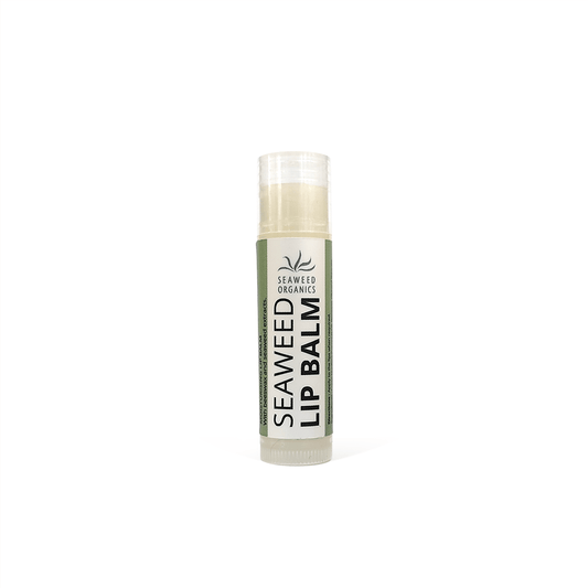 White SEAWEED ORGANICS lip balm stick infused with seaweed extract and peppermint