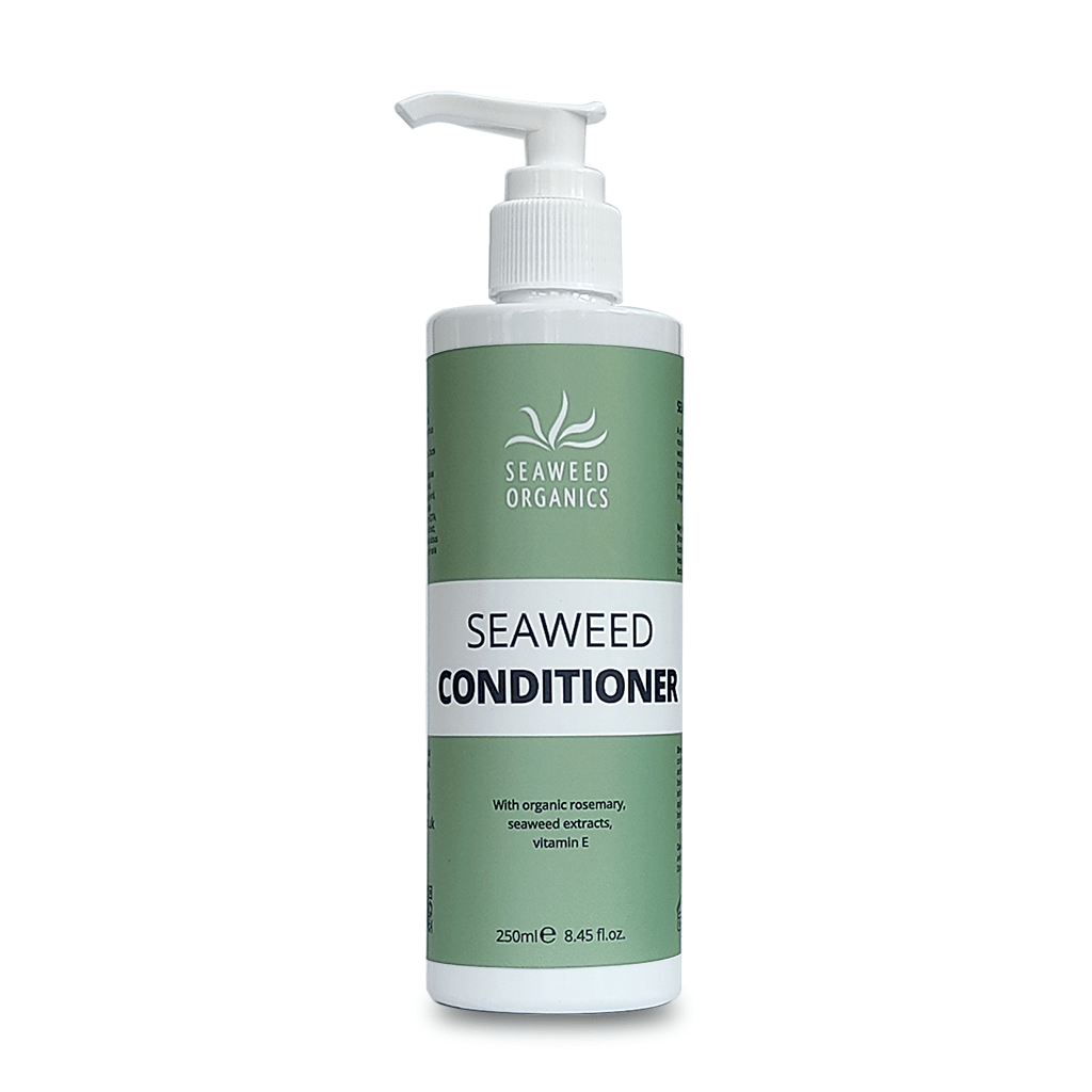 Vegan Seaweed Organics hair conditioner in 250ml pump bottle with rosemary and seaweed extracts