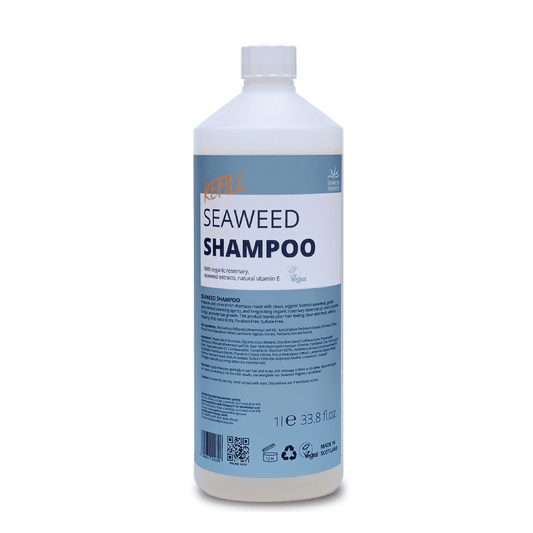 Eco-friendly 1L refill of SEAWEED ORGANICS seaweed shampoo for sustainable hair care