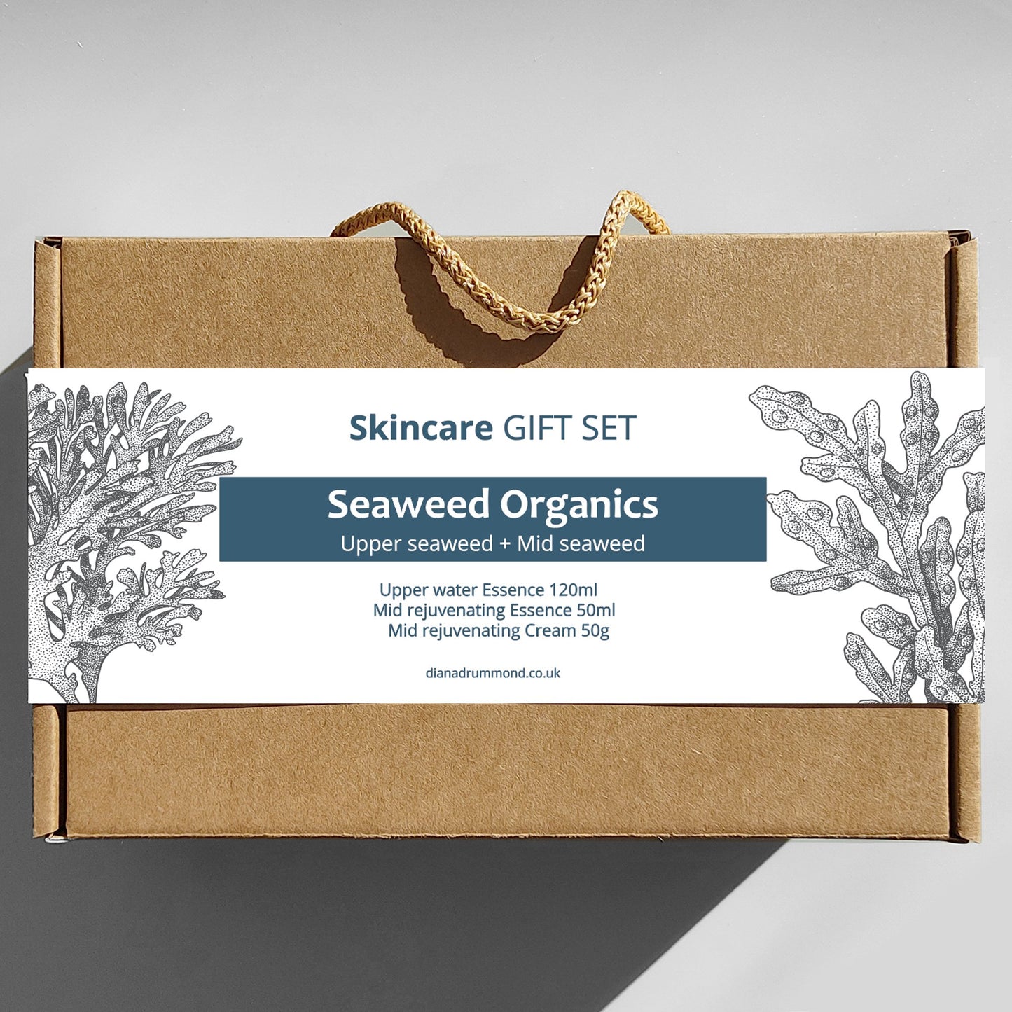 SEAWEED ORGANICS Upper+Mid Skincare Gift Set featuring rejuvenating seaweed-based products for complete facial care, beautifully packaged for the perfect gift. by diana drummond