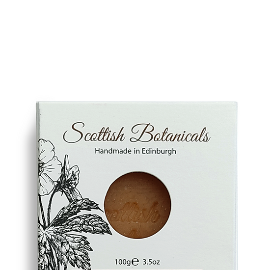SCOTTISH BOTANICALS Rose Geranium Soap – a luxurious soap infused with rose geranium, crafted to gently cleanse and nourish the skin, leaving it soft, refreshed, and delicately scented with a floral aroma. by diana drummond