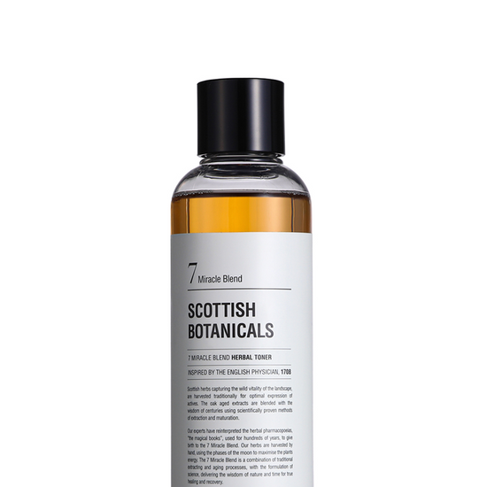 SCOTTISH BOTANICALS 7 Miracle Blend Herbal Toner – a rejuvenating toner enriched with seven potent herbal extracts, designed to balance, hydrate, and refresh the skin, leaving it smooth, revitalized, and ready for the next step in your skincare routine. by diana drummond