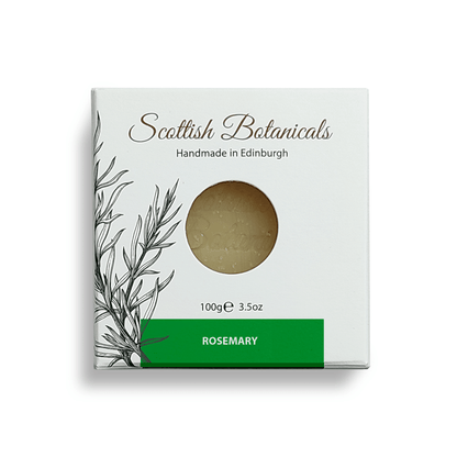 SCOTTISH BOTANICALS Rosemary Soap – an invigorating soap infused with rosemary, designed to gently cleanse and refresh the skin, leaving it feeling soft, revitalized, and subtly scented with herbal notes. by diana drummond