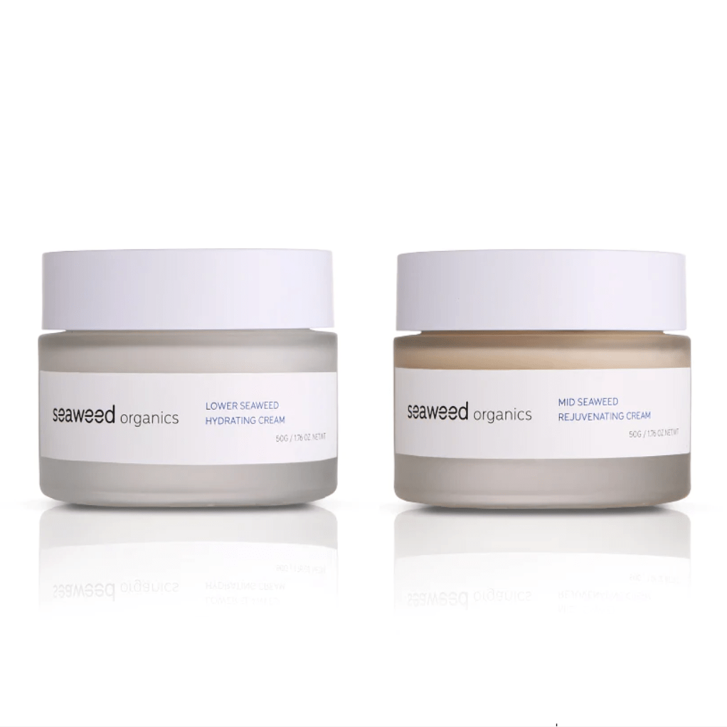 SEAWEED ORGANICS Mid+Lower facial cream gift set featuring nourishing seaweed-based formulas for revitalizing and hydrating the skin. by diana drummond