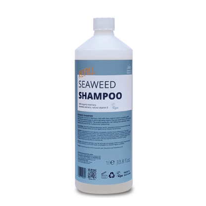 SEAWEED ORAGNICS 1L refill bottle of organic seaweed shampoo with natural ingredients for moisturizing and strengthening hair. by Diana Drummond